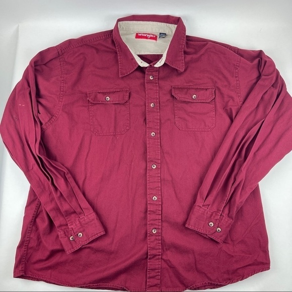 Wrangler Button Up Shirt Mens 3XL Red Pockets Long Sleeve - Picture 1 of 9